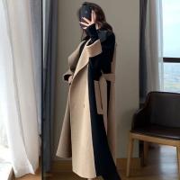 Abrigo Elegante De Punto Y Poliéster Para Mujer Estilo Largo Y Patchwork Cinturado Slim Abrigo De Otoño E Invierno De Alta Calle - details 4