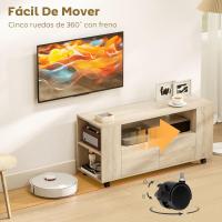 TV Unit with Wheels, Mobile TV Table, TV Unit up to 42 Inches, with 2 Drawers, Adjustable Shelves for Living Room, Dining Room, Bedroom, Natural Wood - details 0