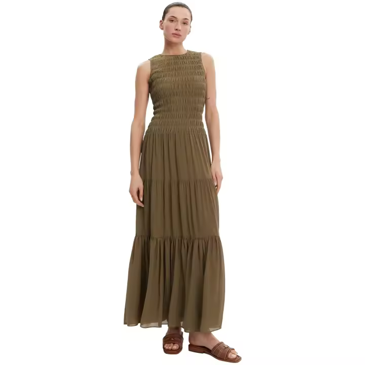 Vestido MICHAEL KORS Largo de Georgette Fruncido con Volantes Color Verde - 1