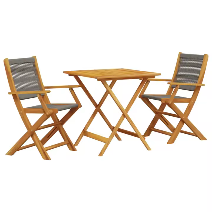 vidaXL Juego de bistro de 3 piezas polipropileno y madera maciza gris - 1