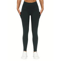High Waist Yoga Pantalones Con Bolsillos Control De Abdomen Para Mujer Leggings De Yoga Y Correr Talla True Ankle-Length Polyester - details 3
