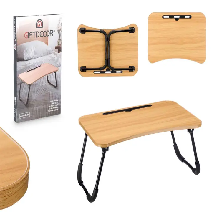 Mesita de Noche, Diseño novedoso, precio al mayor, Mesa plegable para computadora portátil, Mesa plegable para regazo, mesa con bandeja, mesa plegable de madera y metal 60X40X26CM - 1