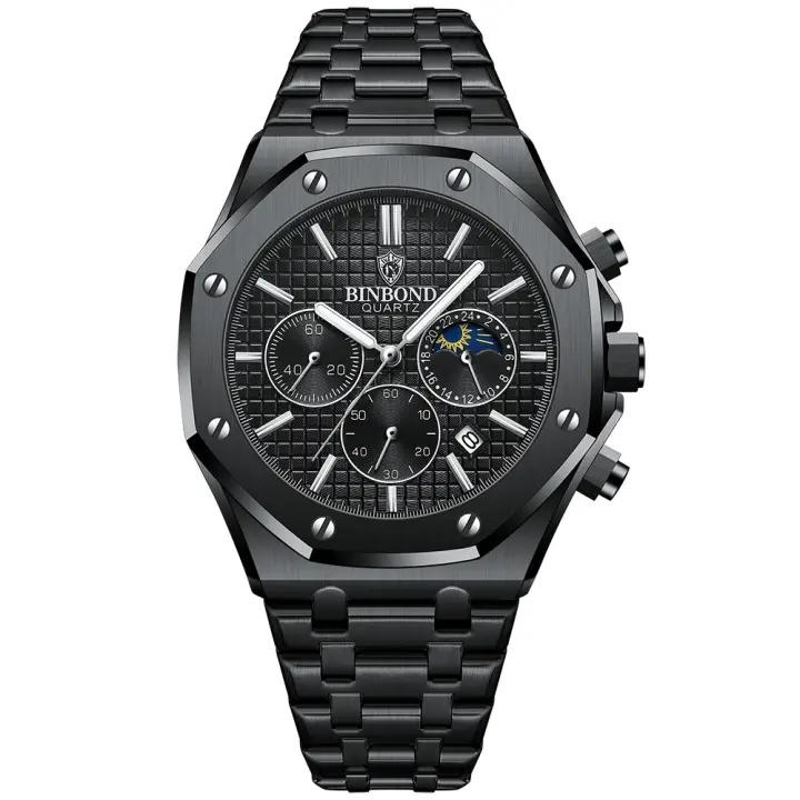 Reloj De Cuarzo Para Hombre BINBOND Marca Luminoso Chronógrafo Lujo Acero Inoxidable Impermeable Con Fecha Y Calendario - 1