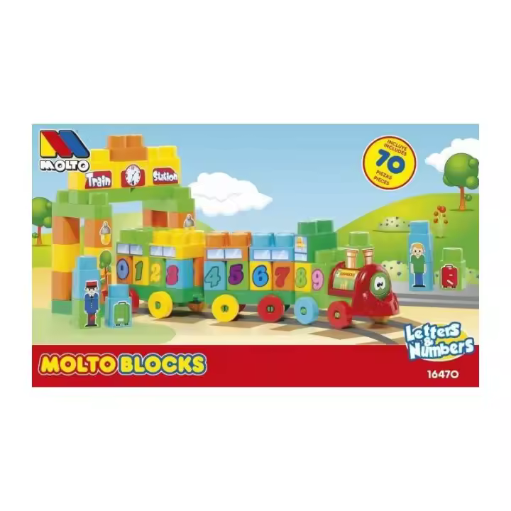 Tren con vagones en forma de bloques 70 piezas de construcción de Molto - 1