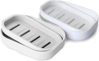 2Pcs Soap Dish, Soap Holder, Portable Shower Soap Box, Non-slip, Dry, Suitable for Bathroom, Kitchen,Easy Cleaning(White & Grey) - details 4