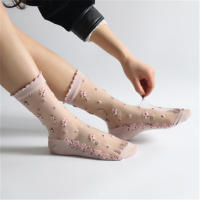 Calcetines De Encaje Transparentes Y Transpirables Para Mujer Ultra Delgados Con Bordado De Rosas De Cristal Para Verano Moda Calcetines De Algodón Y Poliéster Elásticos - details 5