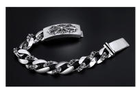 Pulsera masculina de plata tailandesa con cruz - Brazalete ancho vintage de 1.5cm (plateado) - details 1