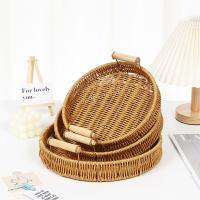 Bandeja De Alimentos De Plástico Tejida a Mano En Rattan Para Frutas Verduras Pasteles Forma Redonda Cesta De Almacenamiento Con Mango - details 17