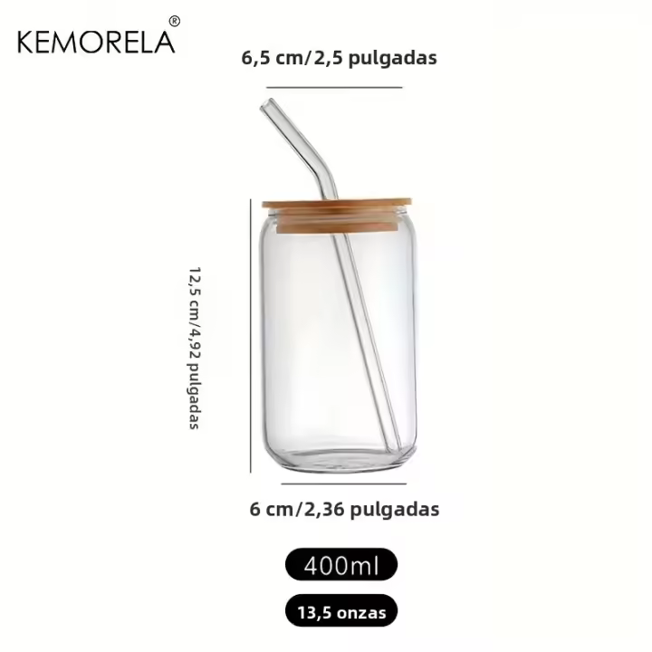 Vaso De Bebida De 18.6 Oz 540ML En Forma De Botella Con Tapa De Bambú Y Pajita De Vidrio Para Cerveza Café Frío Vino Cóctel - 1