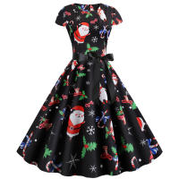 Vestido Midi Vintage Elegante Para Fiesta De Navidad Mujer Con Cintura Alta Manga Corta Vestido De Promoción Jurk Robe - details 25