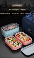 Caja De Almuerzo De Acero Inoxidable 304 Para Adultos Y Niños Escuela Oficina 1/2 Capas Microwaviable Portátil Contenedores De Alimentos Con Cuadrícula Bento - details 0