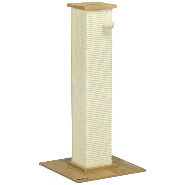 PawHut Poste Rascador para Gatos Rascador para Gatos de 80 cm Árbol para Gatos con Poste de Sisal y Bola Colgante para Interiores 38x38x80 cm Roble - 1