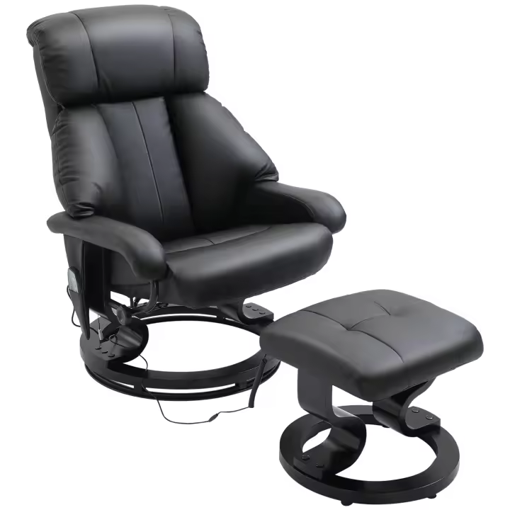 HOMCOM Sillón de masaje con reposapiés, Sillón reclinable, Sillón reclinable eléctrico con función de reclinación, Sillón reclinable para TV, Sillón reclinable para sala de estar, Negro, Cuero ecológico - 1