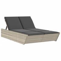 vidaXL Tumbona doble con cojines ratán sintético Negro, Marrón, Gris Sillas de Exterior Ideal para jardín, playa, piscina, terraza Tumbona Piscina Tumbonas Playa Tumbonas Jardín Exterior - details 0