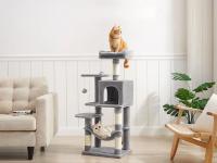 Feandrea Árbol para Gatos, Altura 112 cm/143cm, Torre de Gatos, con 4 Postes Rascadores, 2 Plataformas, 1 Cueva, 1 Hamaca, 2 Pompones, Tela de Felpa, Multinivel, Rosa Caramelo/Blanco Crema/Gris Claro/Gris Ahumado - details 0