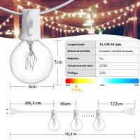 Cadena De Luces G40 Exterior Impermeable Blanco Esfera Navidad Boda Fiesta Jardín Cable Blanco 50FT100FT - details 0