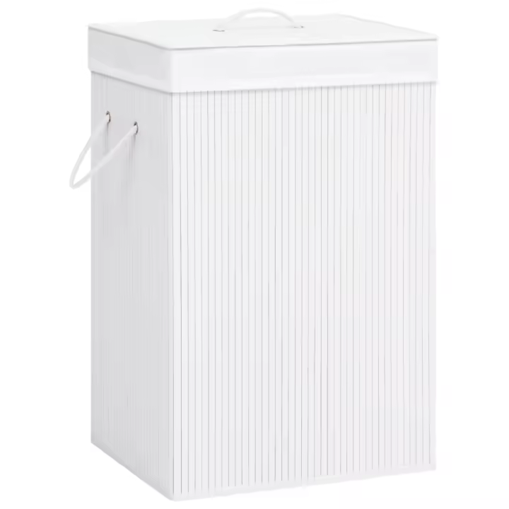 vidaXL Cesto de la ropa sucia de bambú 2 secciones blanco 72 l - 1