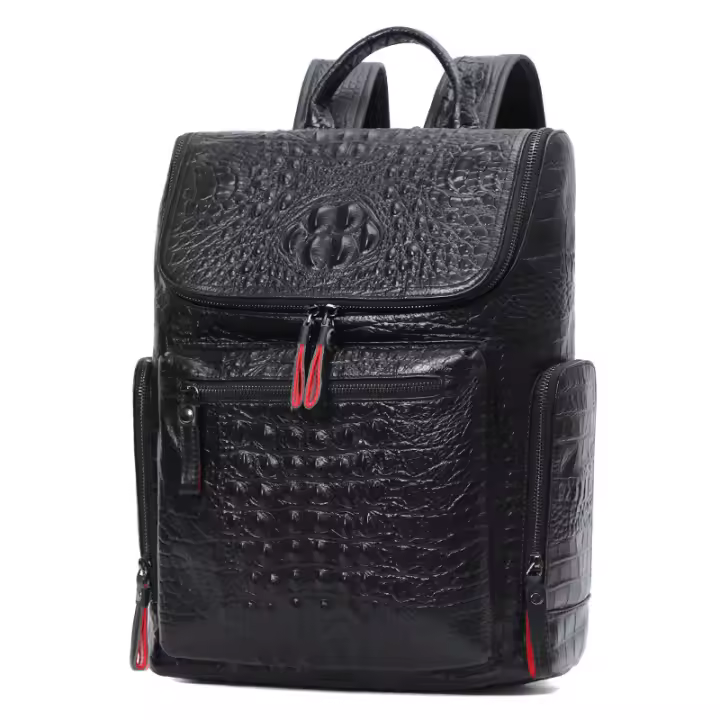 Mochila De Cuero Auténtico Crocodilo Para Laptop De 15.6 Pulgadas Hombres Viaje Impermeable Grande Para Adolescentes Escuela Bolsa De Viaje Preppy Style - 1