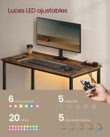 Escritorio con luz led y tomas de corriente integradas, para juegos y oficina, ideal para estudio y dormitorio, diseño compacto ahorra espacio, marrón rústico o negro ébano, 50x100x76 cm - details 3