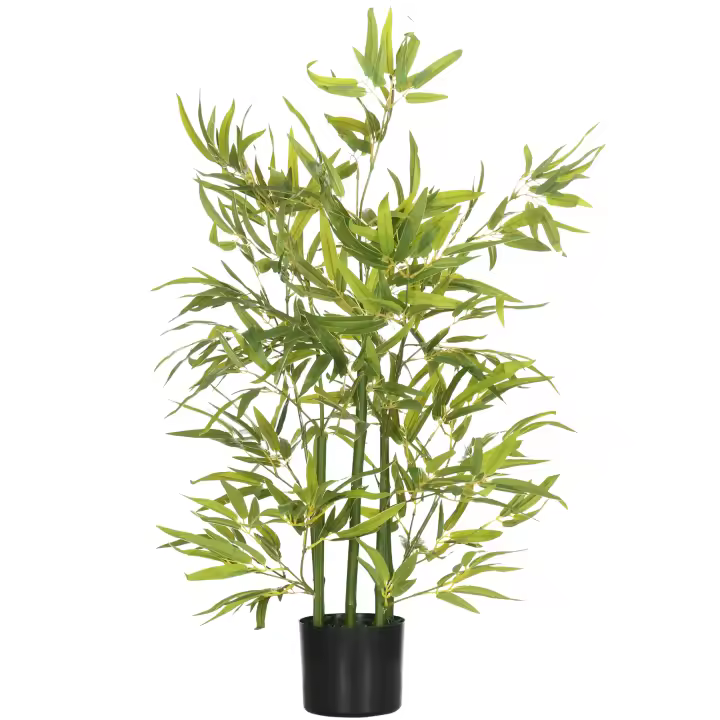 HOMCOM Planta Artificial de Bambú con Maceta 90 cm Bambú Artificial con 504 Hojas Realistas Decoración para Salón Hogar Exterior Ø15x90 cm Verde - 1