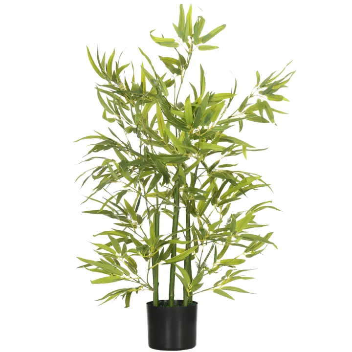 HOMCOM Planta Artificial de Bambú con Maceta 90 cm Bambú Artificial con 504 Hojas Realistas Decoración para Salón Hogar Exterior Ø15x90 cm Verde - 1