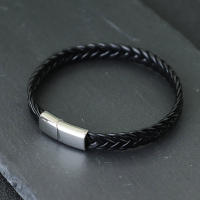 Nuevo Pulsera De Cuero Para Hombre Con Acero Inoxidable Sin Desvanecimiento Pulsera De Surf Cable Regalo Para Marido Bijoux Homme Joias - details 7