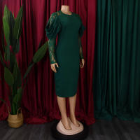 Vestido Elegante De Mujer Con Cuello Redondo Y Manga Larga En Luto Sólido Ajustado Hasta Las Caderas Largo Medio Para Fiestas Y Comidas En El Restaurante - details 16