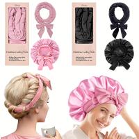 Gorro de seda para dormir,Rizador de pelo sin calor y Gorro de dormir de satén, rizadores de pelo sin calor para cabello largo, para dormir durante la noche, herramienta de peinado perezoso de bricolaje - details 1