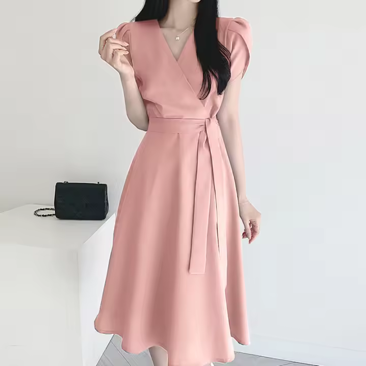 Vestido De Verano Elegante ZANZEA Para Mujer Moda OL Trabajo Corto Manga Vestido Casual Sólido A-Line Kaftan Sarafans Robe Femme - 1