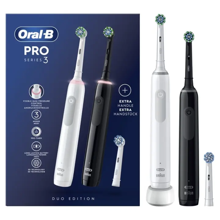 Oral-B D505.533.3H Cepillo de Dientes eléctrico Oral B Dúo Pro 3900, 3 Cabezales, en color blanco y negro - 1