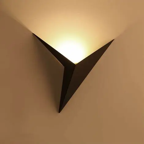 Aplique de pared LED para interiores de 3 W, creativo aplique de pared triangular negro, aplique de pared de metal blanco cálido moderno para dormitorio, sala de estar, escalera - 1