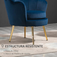 HOMCOM Butaca de Salón Tapizada en Terciopelo Sillón Butaca de Dormitorio con Respaldo en Forma de Concha y Patas Doradas para Comedor 76x67x74 cm - details 2