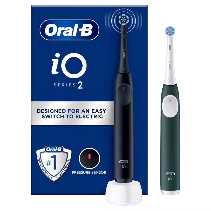 Oral-B iO 2  Dual - x2 Cepillos de Dientes Eléctricos, incluye 2 Cabezales y 1 cargador, 3 Modos De Cepillado, Sensor De Presión y Temporizador, Diseñado por Braun - 1