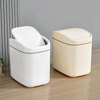 Small Mini Papelera De Escritorio Plástica Con Cubierta De Agitar Para El Hogar Y La Oficina Bins De Basura Doméstica Y Limpieza - details 2
