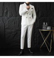 Traje De Negocios Slim Fit Doble Botón De Color Sólido Dos Piezas Coreano Elegante Para Hombres Con Pantalones Talla S-7XL - details 13