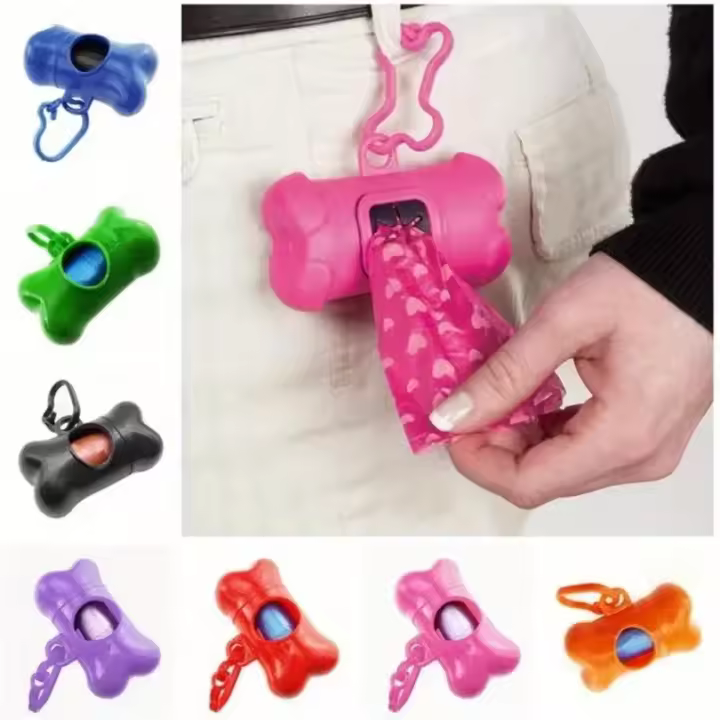Bolsa De Basura Para Mascotas Forma De Hueso Colorida Dispensador De Bolsas De Excremento Perro Portátil Para Exteriores Caja De Bolsas De Basura - 1