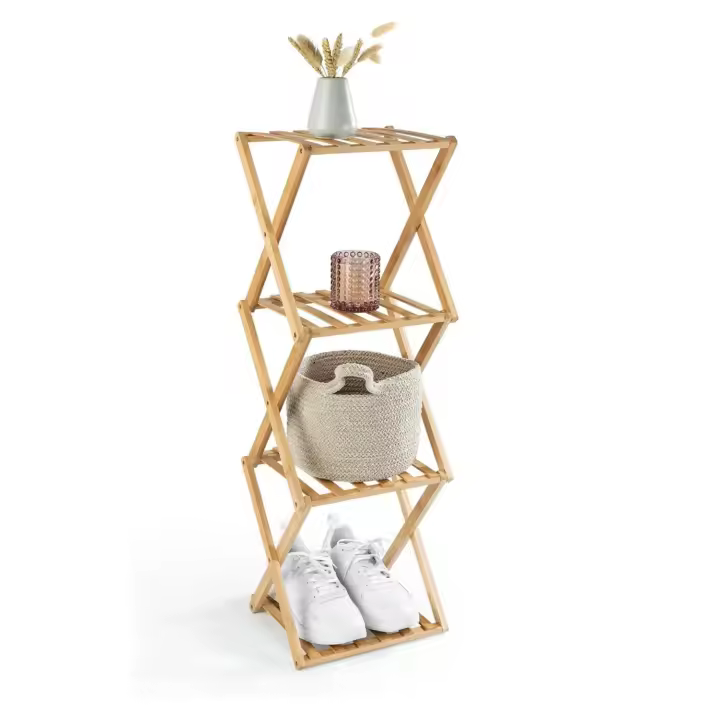 Estantería de bambú Plegable de 4 Niveles, Ideal para guardarropa, en el baño y como estantería de Cocina, estantería para decoración, sin Montaje, Estrecha, Ahorra Espacio, 29.8 x 28 x 91 cm - 1
