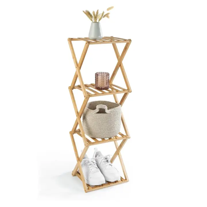 Estantería de bambú Plegable de 4 Niveles, Ideal para guardarropa, en el baño y como estantería de Cocina, estantería para decoración, sin Montaje, Estrecha, Ahorra Espacio, 29.8 x 28 x 91 cm - 1