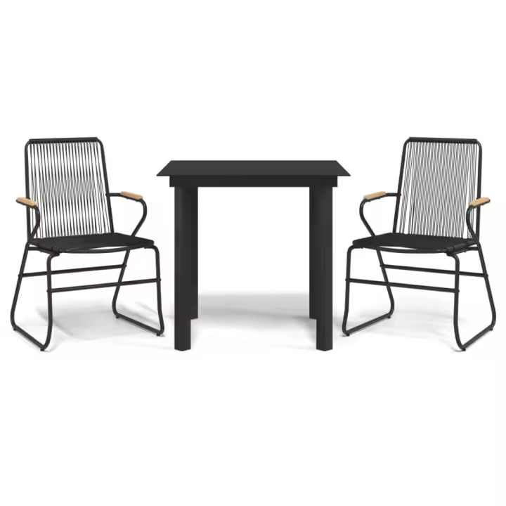 vidaXL Juego de comedor de jardín 3 piezas ratán PVC negro - 1