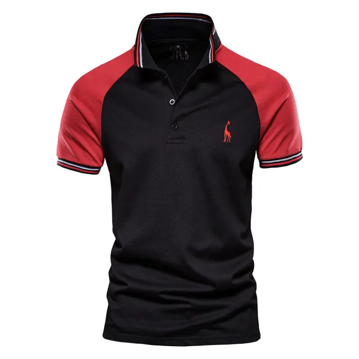 Novedad de verano, camisa POLO de manga corta de talla europea con manga raglán para hombre, sudadera informal con empalme para hombre - 1