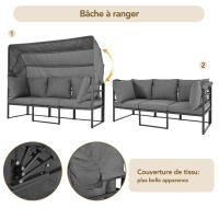 Juego de muebles de Jardín Sunny Island Taburetes y Mesa con Toldo Juego de 4 muebles de Salón para Balcón y Jardín Muebles de patio Weather resistant gris Incluye todos los muebles de Jardín - details 5