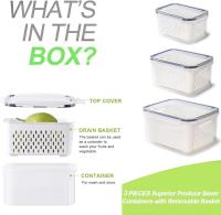 Juego de 3 recipientes para alimentos para refrigerador de 0.85l + 1.75L + 3.3L, almacenamiento con canasta de drenaje - details 0