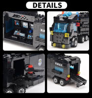 HUIQIBAO SWAT Camión De La Estación Policial Bloques De Construcción Modelo Para Niños Juguetes Educativos Helicóptero Y Coche De Figuras De La Ciudad - details 10