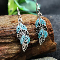 Pendientes Colgantes Boho Ético De Pavo Real Metal Carved Azul Epoxy Pequeño Para Mujer Joyería Tribal Vintage - details 1
