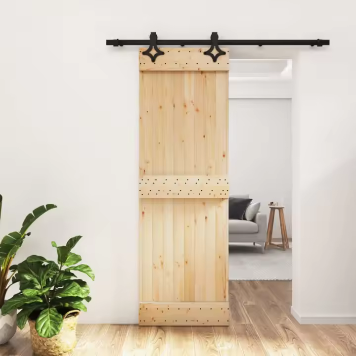 vidaXL Puerta corredera con herrajes madera maciza de pino 70x210 cm - 1