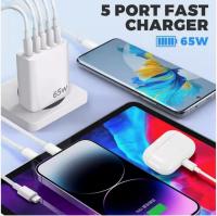 Cargador USB C, 65 W 5 Puertos Cargador USB C with Cargador Inteligente QC 3,0 Adaptador de Corriente USB para iPhone 15 14 12 11 Pro MAX SE 2020 XS XR 8 7, Samsung, tableta - details 0