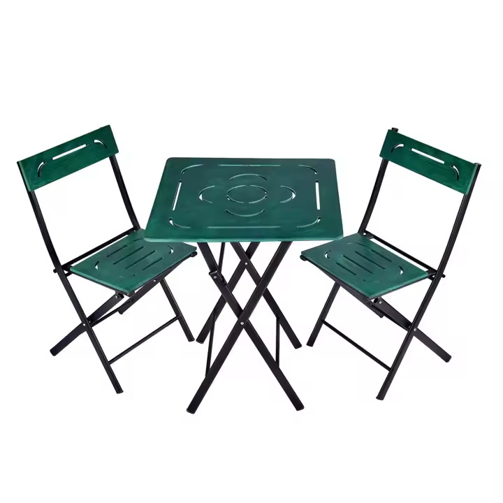 Wellhome Set de Mesa y Sillas de Jardín 3 Piezas Negro y Verde - Patas de Metal - Almacenamiento - MDF Resistente - 1