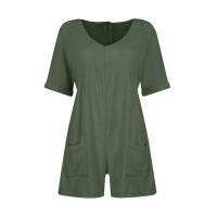 Monos De Verano Casuales Para Mujer Con Hombros Descubiertos Y Mangas Cortas Ruched Estilo Romper De Piernas Largas Con Bolsillos De Poliéster - details 30