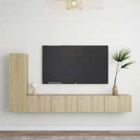 vidaXL Set de muebles de salón TV 3 piezas madera de ingeniería en color Blanco/Roble Sonoma/Negro y más | almacenamiento funcional diseño moderno para baño dormitorio sala - details 1