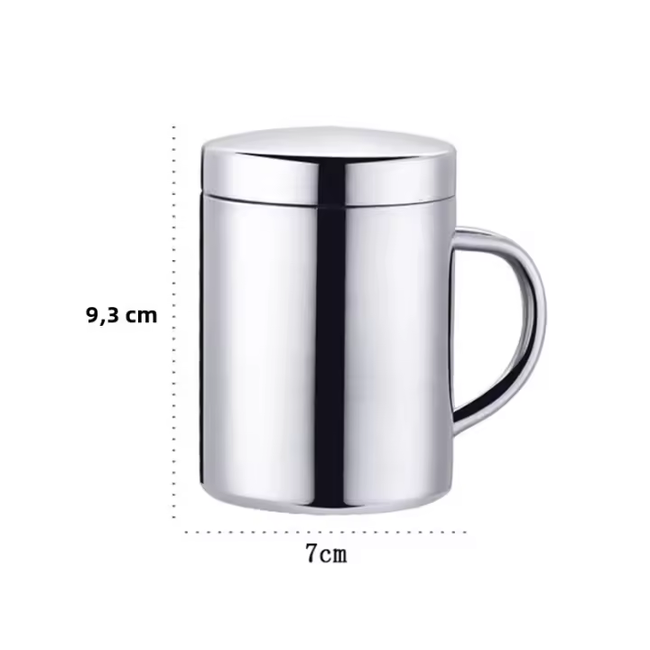 Taza De Café De Acero Inoxidable Con Doble Capa Y Tapa Tumbler Portátil Para Viaje Copa De Leche Y Té Para La Oficina - 1